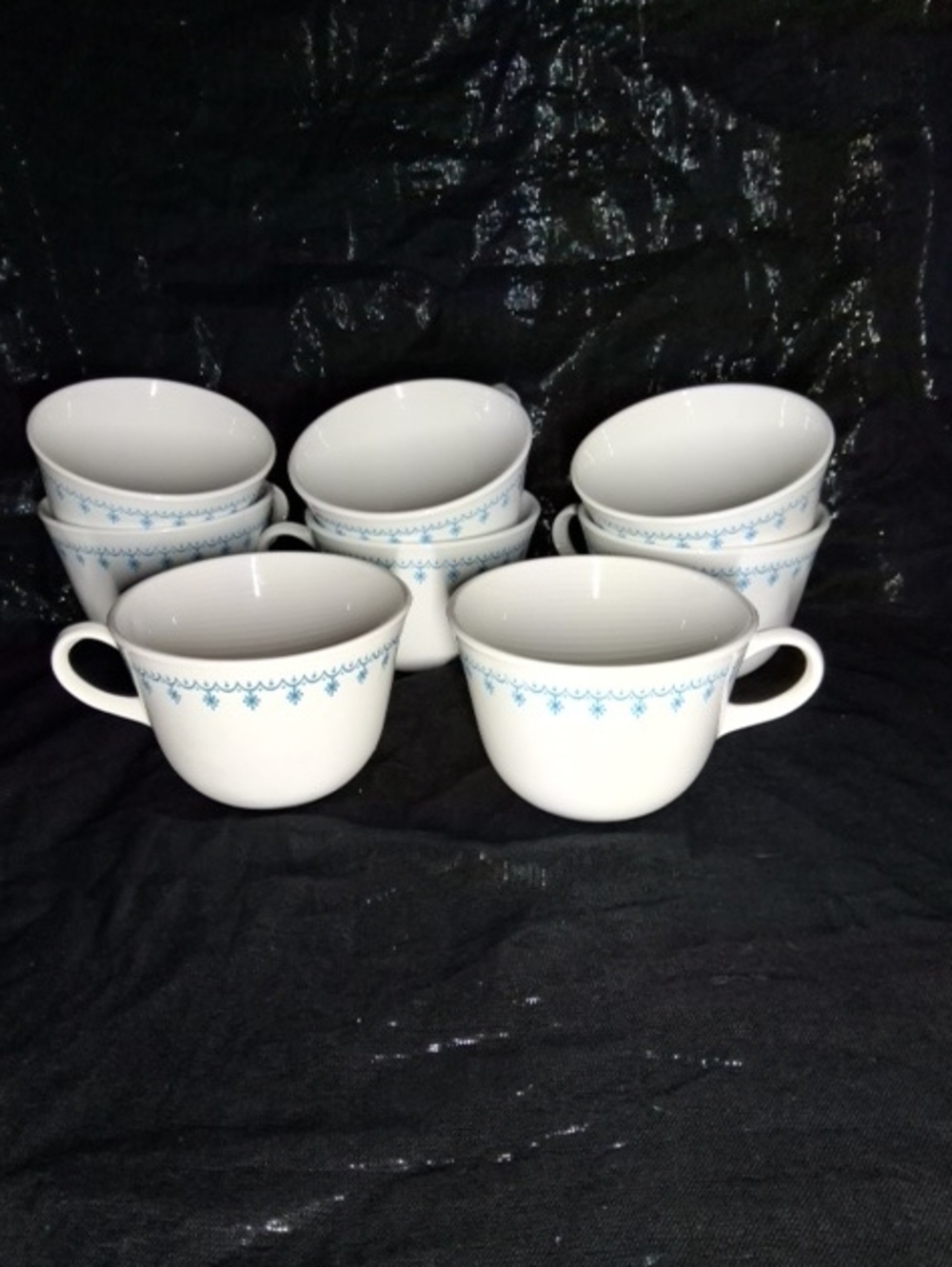 Corelle White Mugs with Blue Floral Trim - Set of 8